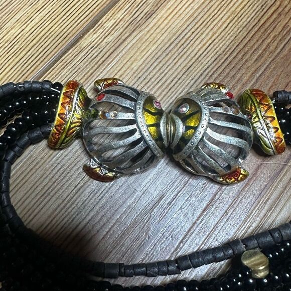 Chico's Black Multi Strand Rhinestone Kissing Fish Necklace Magnetic Closure - Picture 3 of 7